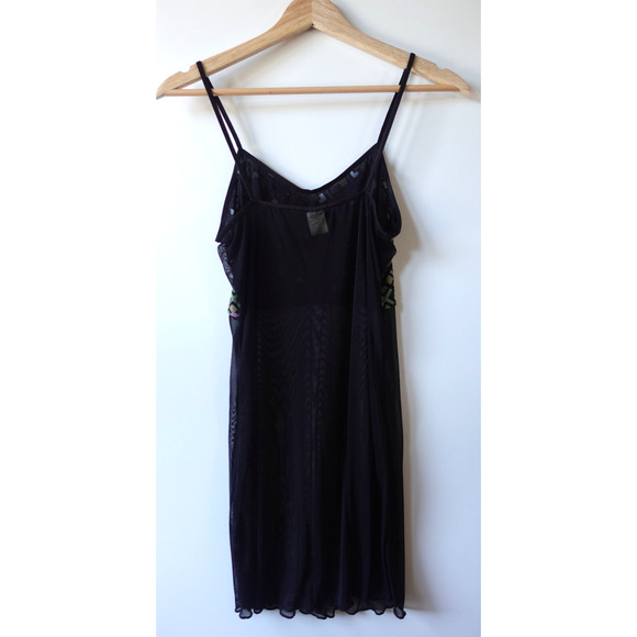 Vintage Y2K Dress Womens Medium Sheer Mesh Cami Babydoll Slip Mini Nighty Grunge - Picture 2 of 8